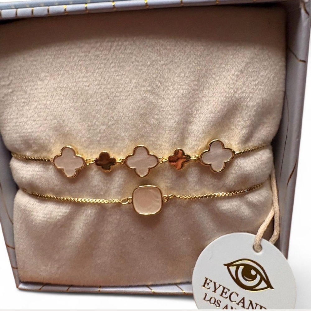 Eye Candy Gold and White Clover Bracelet Set